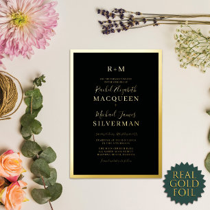 Invitation En Aluminium Élégant Véritable Gold épais Bordure Mariage noir