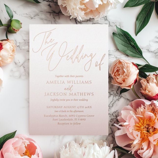Invitation En Aluminium Élégant Véritable Mariage Rose Bleu Or (Créateur téléchargé)