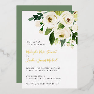 Invitation En Aluminium Elégant Vert Blanc Floral Mariage Or