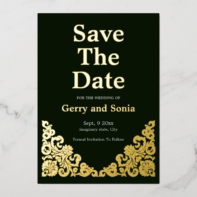 Invitation En Aluminium Elégant Vert et Or (Recto)