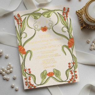 Invitation En Aluminium Elégant Vintage Art Nouveau Floral Frame Mariage