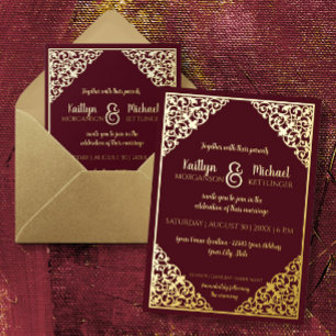 Invitation En Aluminium Élégant Vintage Burgundy Gold Mariage