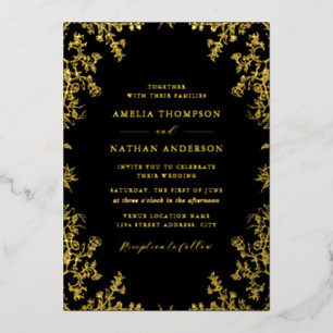 Invitation En Aluminium Élégant Vintage Gold Black Mariage