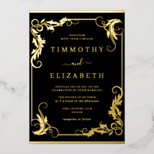 Invitation En Aluminium Élégant Vintage Gold Black Mariage