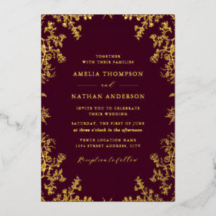 Invitation En Aluminium Élégant Vintage Gold Burgundy Mariage