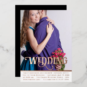 Invitation En Aluminium Elégant Vintage moderne Rose Gold Photo Mariage Fo