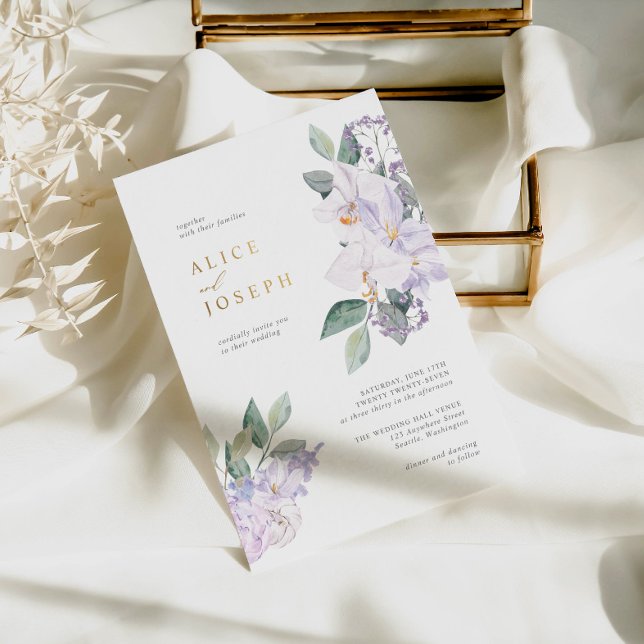 Invitation En Aluminium Elégant violet aquarelle Fleurs verdure Mariage (Créateur téléchargé)