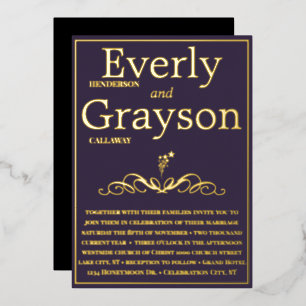 Invitation En Aluminium Élégant violet et Mariage or
