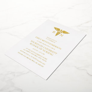 Invitation En Aluminium Élégant White Gold Foil Nursing School Graduate