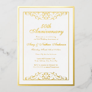 Invitation En Aluminium Élégant White Gold Swirl 50e anniversaire Mariage