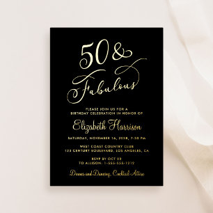 Invitation En Aluminium Elégante 50 et fabuleuse Black 50e fête d'annivers