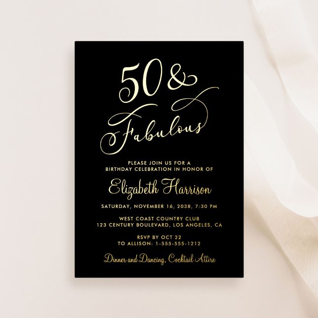 Invitation En Aluminium Elégante 50 et fabuleuse Black 50e fête d'annivers (Créateur téléchargé)
