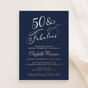 Invitation En Aluminium Elégante 50 Et Fabulous Blue 50th Birthday Party