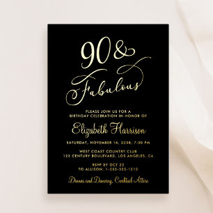 Invitation En Aluminium Elégante 90 Et Fabuleuse Black 90th Birthday Party
