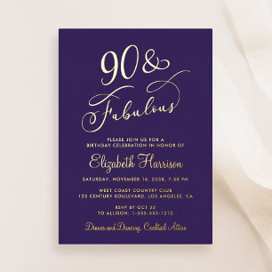 Invitation En Aluminium Elégante 90 Et Fabuleuse Purple 90ème Anniversaire