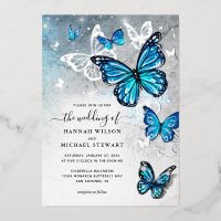 Elégante aquarelle bleu papillon Mariage réel