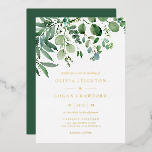 Invitation En Aluminium Elégante aquarelle Eucalyptus Mariage vert