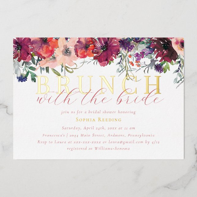 Invitation En Aluminium Elégante aquarelle Fête des mariées de Brunch Flor (Recto)