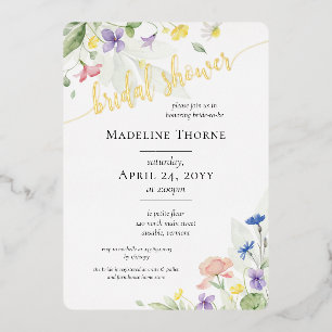 Invitation En Aluminium Elégante aquarelle Fleur sauvage Fête des mariées 