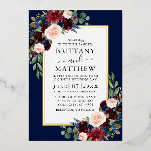 Invitation En Aluminium Elégante aquarelle Floral Mariage Blue Gold