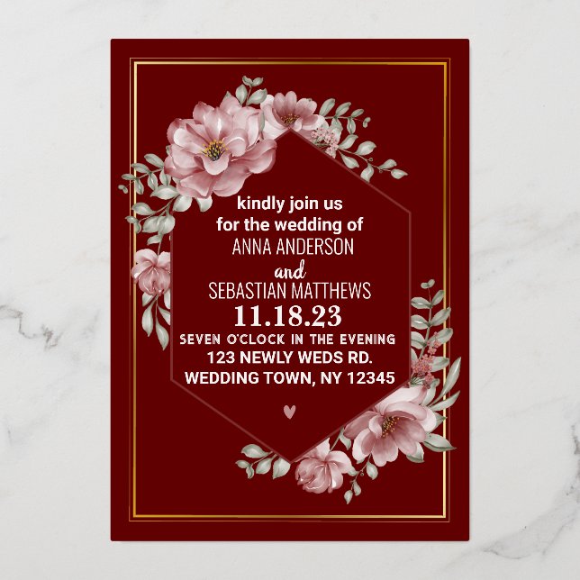 Invitation En Aluminium Elégante aquarelle neutre Mariage floral I (Recto)