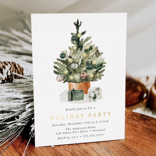 Invitation En Aluminium Elégante aquarelle Noël Arbre de Noël Fête (Créateur téléchargé)