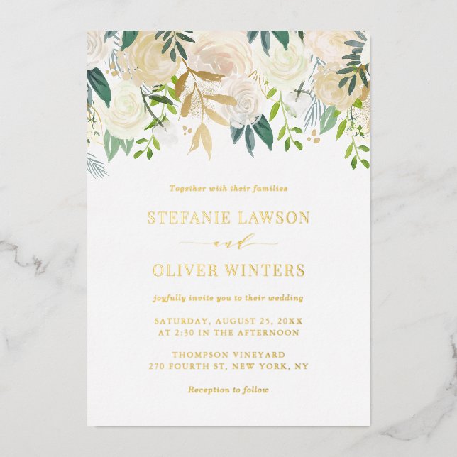 Invitation En Aluminium Elégante aquarelle Peonies ivoire Jardin Mariage (Recto)