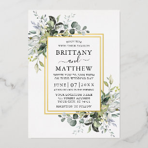 Invitation En Aluminium Elégante aquarelle Verdure Mariage 2 Frame Gold