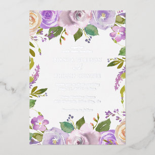 Invitation En Aluminium Elégante aquarelle violet Mariage floral argent