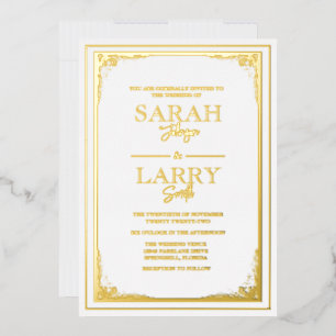 Invitation En Aluminium Elégante bordure or Mariage traditionnel 