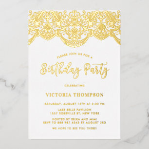 Invitation En Aluminium Elégante Brocade dentelle florale fête d'anniversa