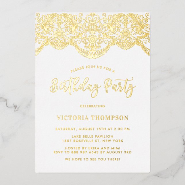 Invitation En Aluminium Elégante Brocade dentelle florale fête d'anniversa (Recto)