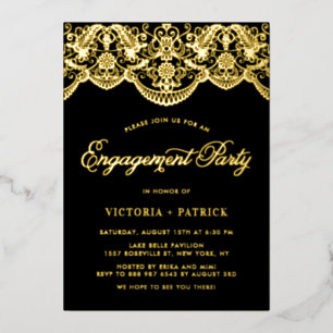 Invitation En Aluminium Elégante Brocade Lace Black Photo Party
