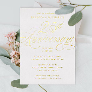 Invitation En Aluminium Élégante Calligraphie 25ème anniversaire d'argent