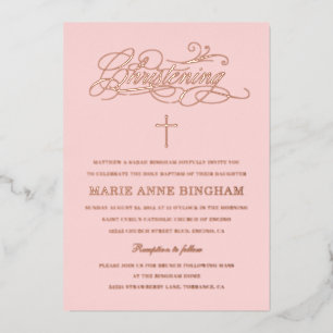 Invitation En Aluminium Élégante calligraphie Christening Blush Rose