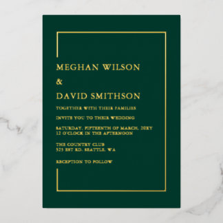 Invitation En Aluminium Élégante calligraphie Emerald Green Mariage or