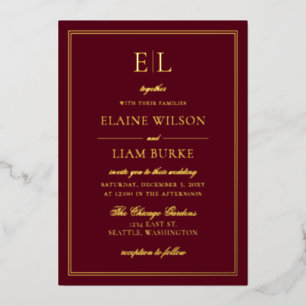 Invitation En Aluminium Élégante calligraphie Luxe Burgundy Gold Mariage F