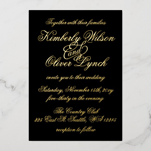 Invitation En Aluminium Élégante calligraphie manuscrite Luxe Mariage Foil (Recto)