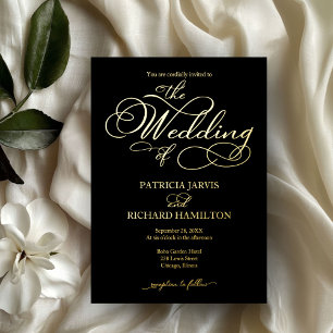 Invitation En Aluminium Élégante calligraphie Mariage Black Gold