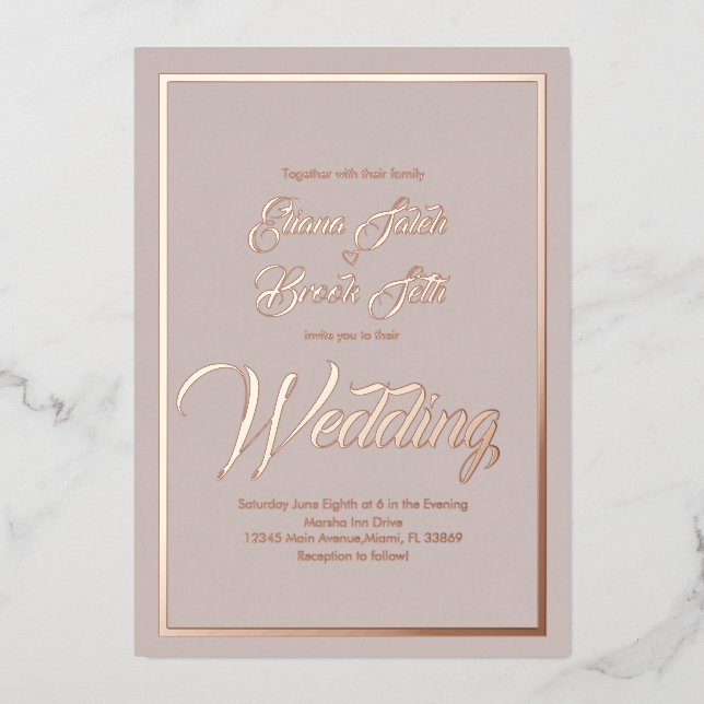 Invitation En Aluminium Élégante calligraphie Mariage cardiaque Pressing F (Recto)