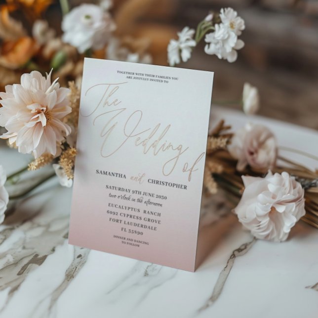 Invitation En Aluminium Élégante Calligraphie Rose Or Le Mariage De (Créateur téléchargé)