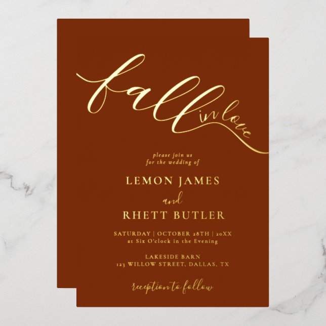 Invitation En Aluminium Élégante Calligraphie Tombe Dans L'Amour Mariage O (Recto/Verso)