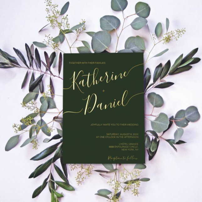 Invitation En Aluminium Élégante calligraphie vert foncé Script minimalist (Créateur téléchargé)