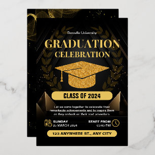 Invitation En Aluminium Élégante célébration de la graduation en noir et o