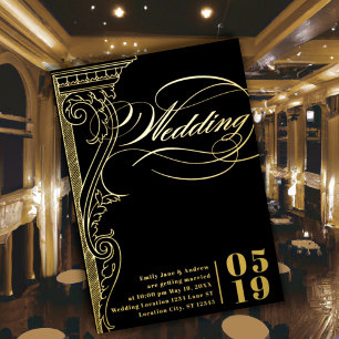 Invitation En Aluminium Élégante colonne de mariage vintage moderne en or
