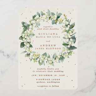 Invitation En Aluminium Elégante crème Snowberry+Eucalyptus Wreath Mariage