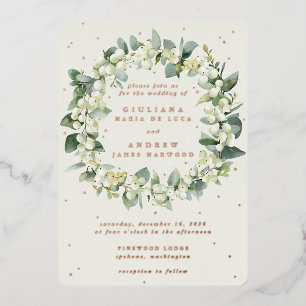Invitation En Aluminium Elégante crème Snowberry+Eucalyptus Wreath Mariage
