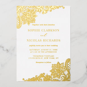 Invitation En Aluminium Elégante dentelle antique Rustique Mariage Or