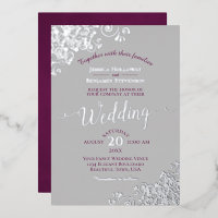 Elégante dentelle argentée pourpre sur Mariage gri