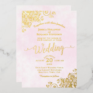Invitation En Aluminium Elégante dentelle d'or sur rose pâle Fancy Mariage